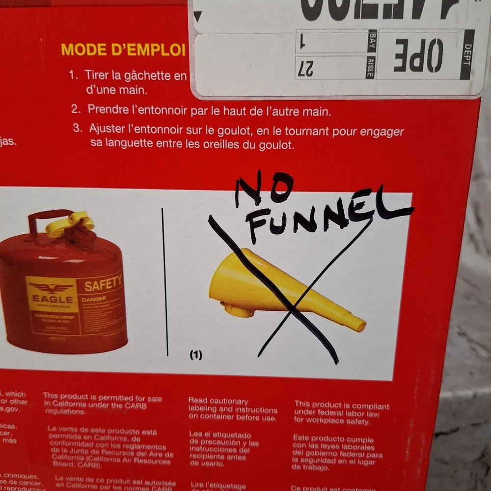 Eagle UI50FS Type‎ I Safety Can 5 Gallon Red Steel Gasoline Storage Gas Can USA